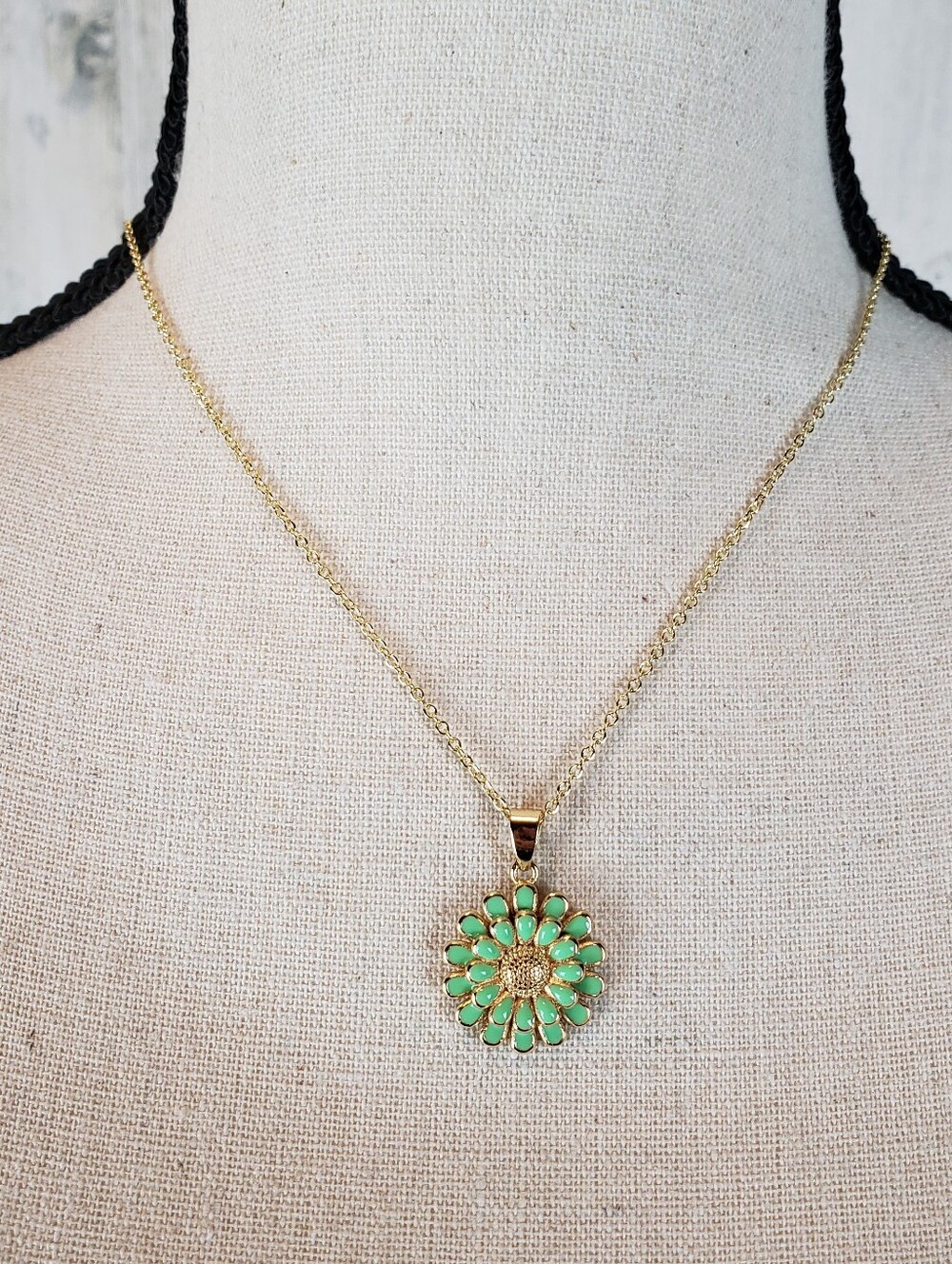 Gold-Tone Green Flower Pendant Necklace - Women's Jewelry